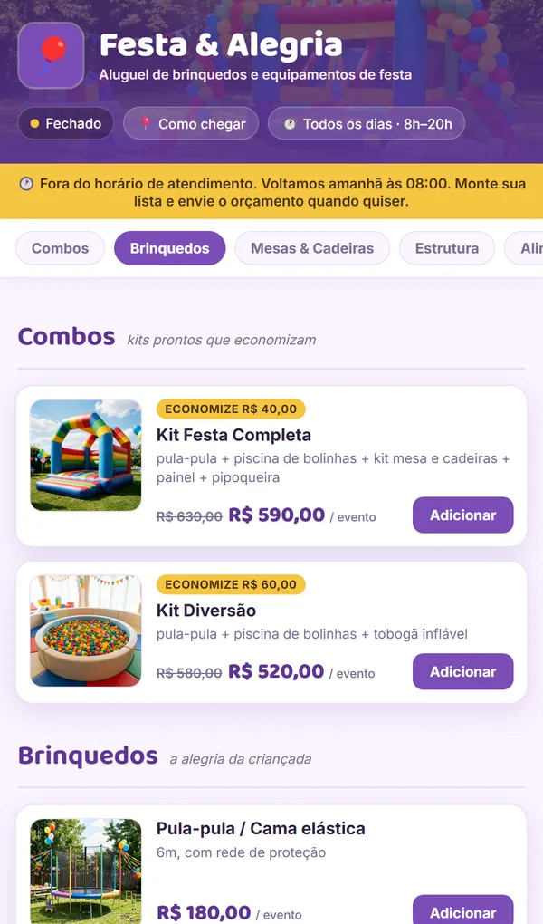 Site de Aluguel de festa — Festa & Alegria Locações