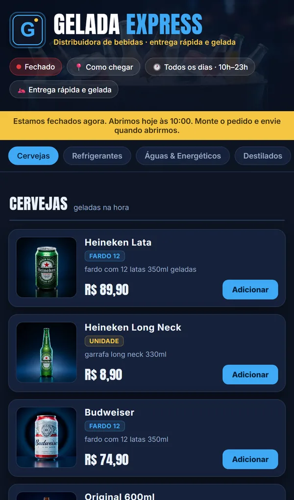Site de Distribuidora de bebidas — Gelada Express
