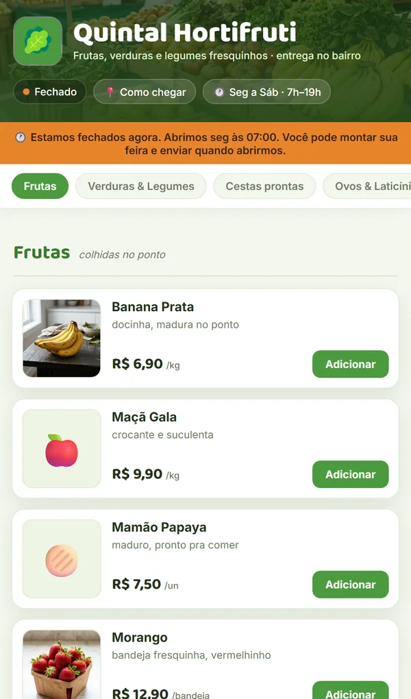 Site de Hortifruti — Quintal Hortifruti