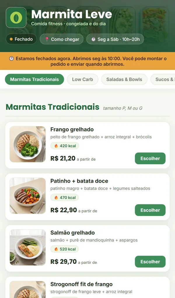Site de Marmitaria fitness