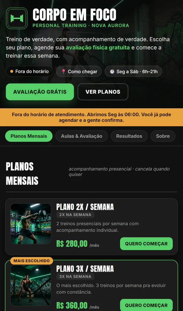 Site de Personal trainer — Corpo em Foco