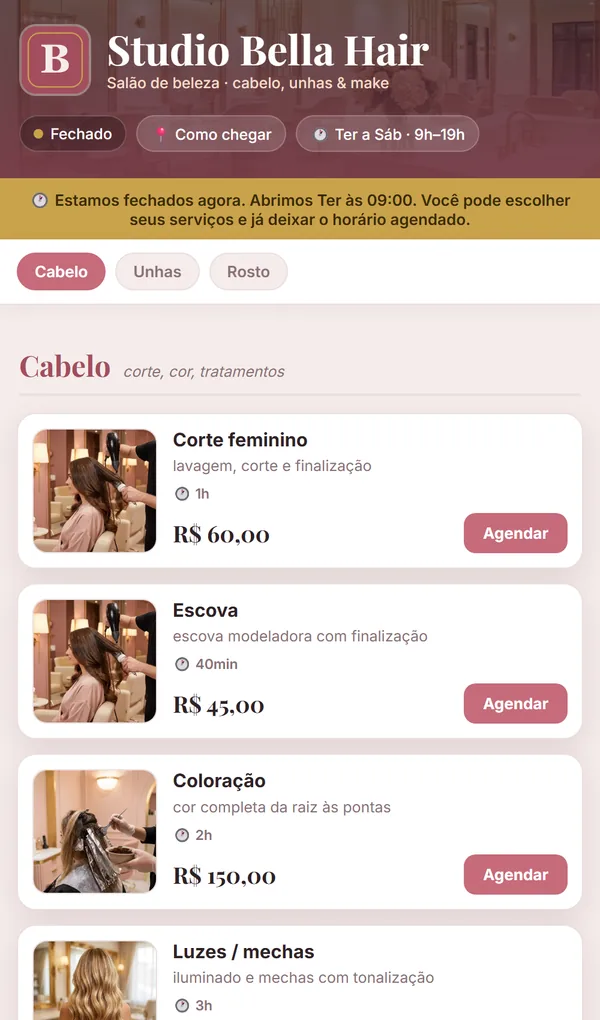 Site de Salão de beleza — Studio Bella Hair