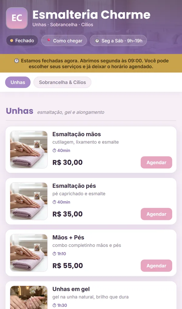 Site de Studio de unhas — Esmalteria Charme